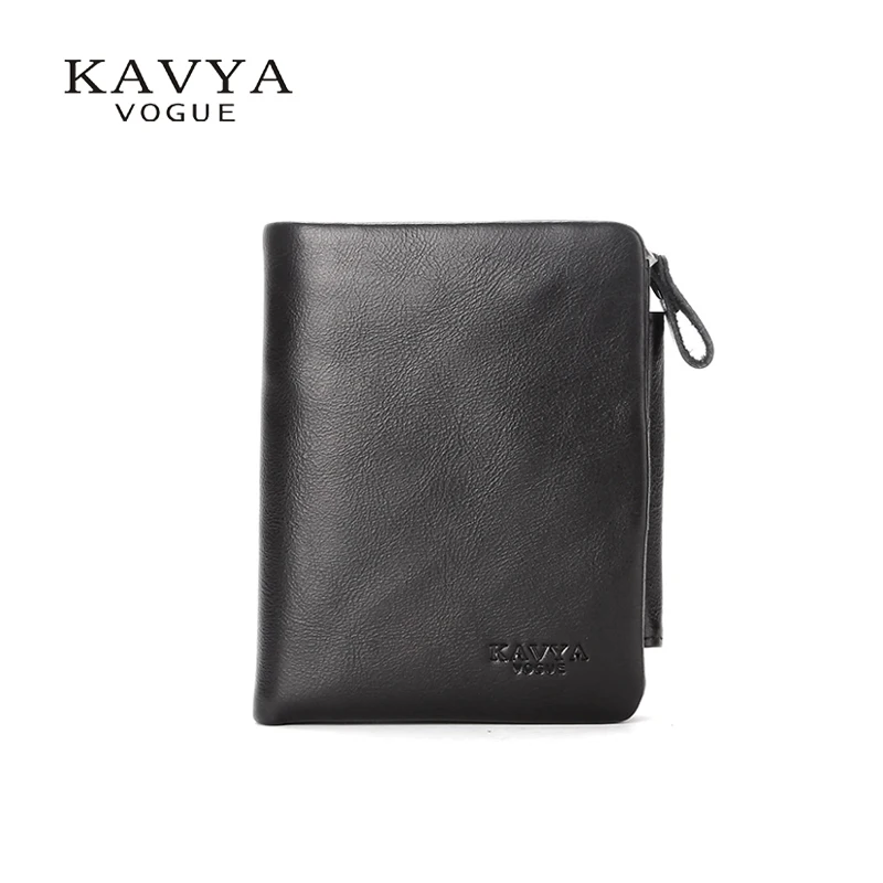 

KAVYAVOGUE NEW Men vintage Genuine Leather short wallet man purse Cowhide Zipper Coin Wallet Gift for men