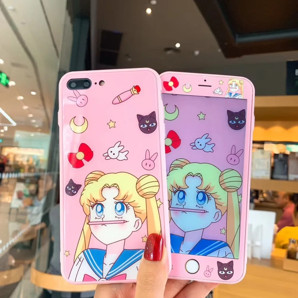 Мультфильм экранная Защитная пленка, чехол для телефона для iPhone 11 Pro Max 6 6s 7 8 Plus X XS XR XSMAX Сейлор Мун Crayon Shin-chan