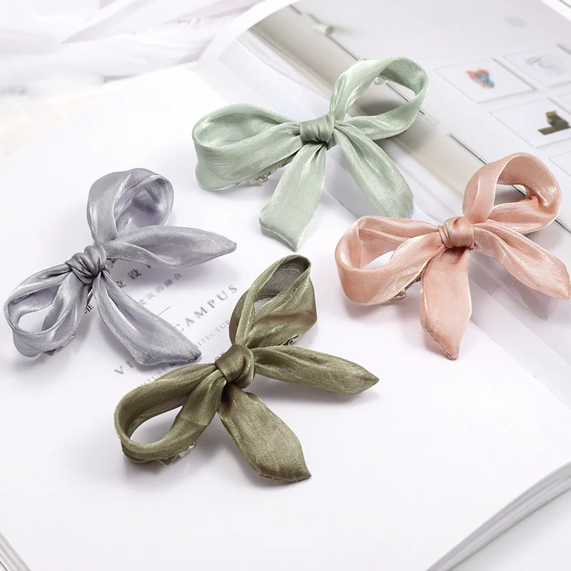 Корейская мода сплошной цвет кружева бант заколки для волос розовая пряжа