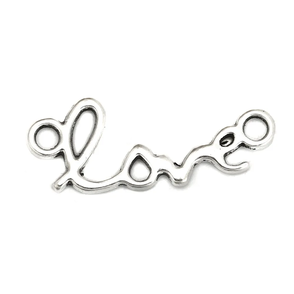 

Doreen Box Zinc Based Alloy Connectors Silver Color " LOVE " Jewelry Accessories Findings 24mm(1") x 10mm( 3/8"), 100 PCs