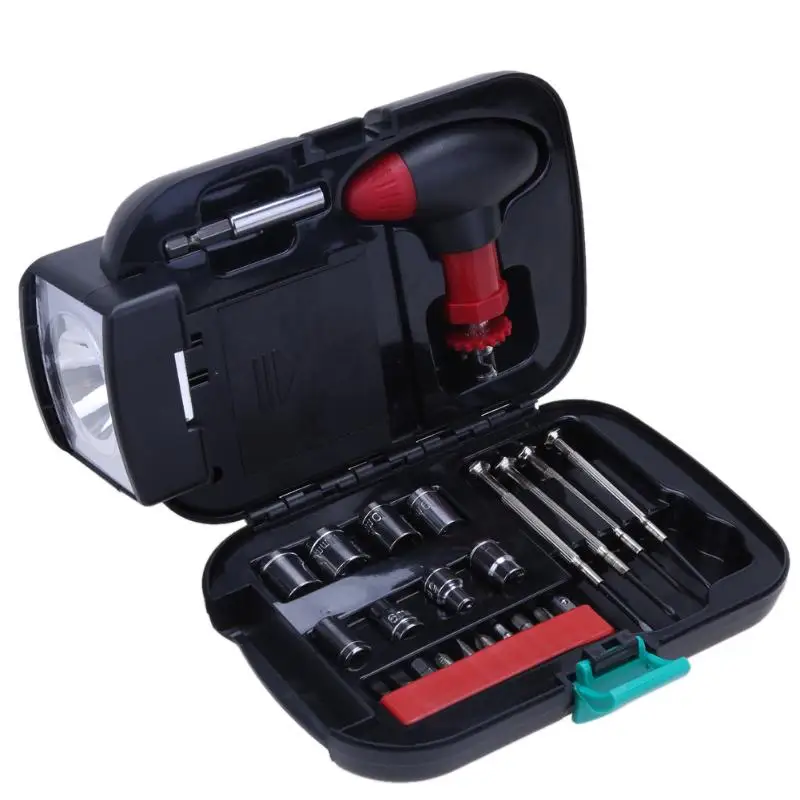 

Portable Home Car Alloy Steel Repairing Tool Combination Kit with LED Light High Quality Car Accessories 24 Kind Repair Tool Kit