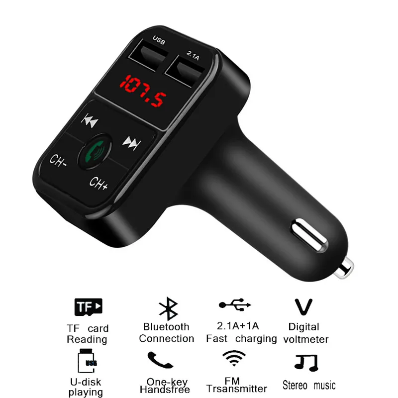 Беспроводной fm-передатчик Bluetooth 4,2 Handsfree автомобильный комплект MP3 плеер TF карта U диск AUX с микрофоном 2.1A двойной USB зарядное устройство