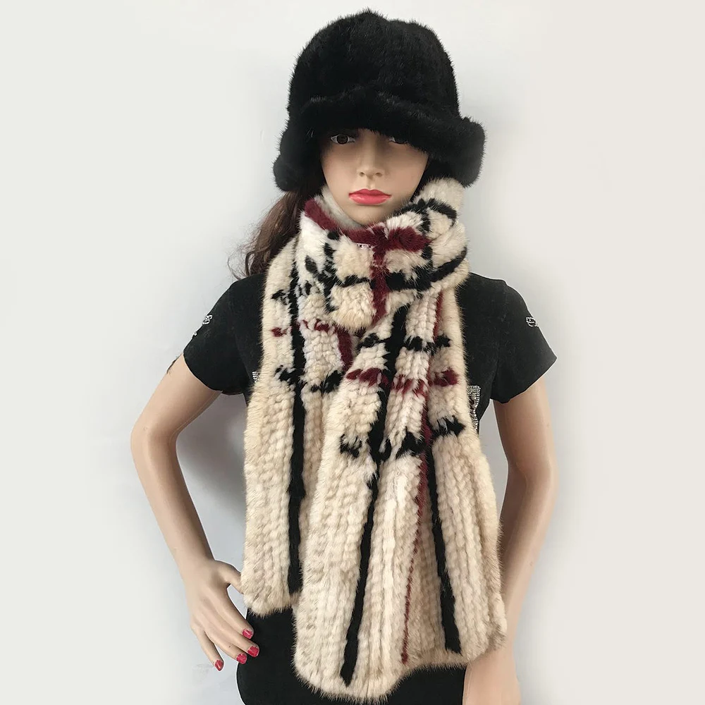 Modern fashion Mink Fur Shawl Good Gift 100%natural Real Mink Fur Scarf Winter warm Mink Scarf Hand Knitted Mink Scarf