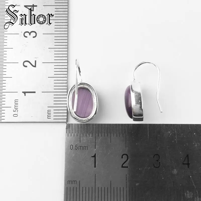 Висячие серьги фиолетовые овальные вечерние подарок для женщин серебряные с