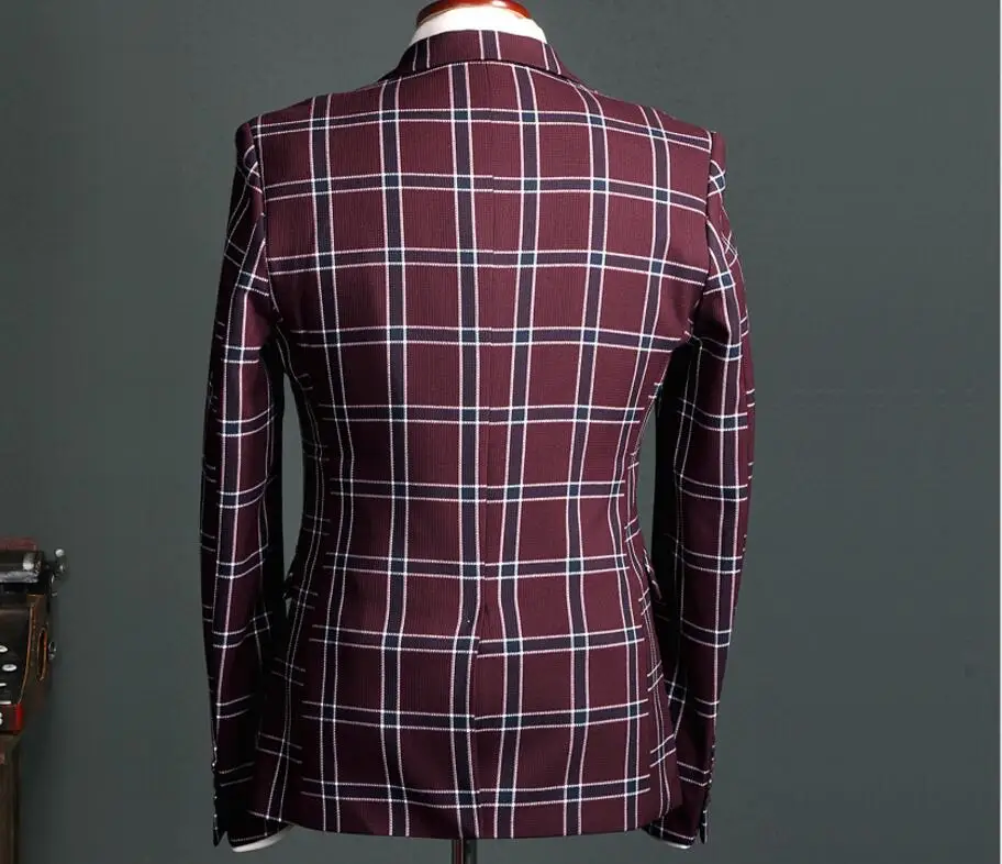 Твидовый синий клетчатый Мужской приталенный костюм на заказ смокинг в