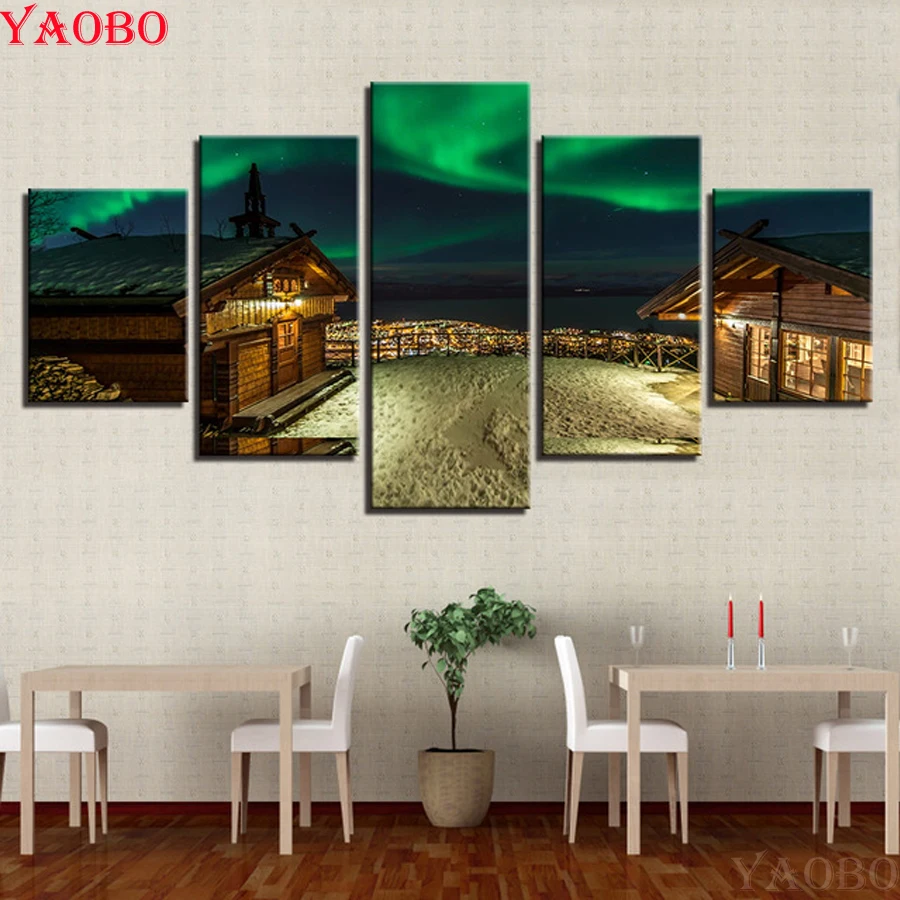 5d diy Алмазная вышивка крестиком 5 шт. цветная Аврора Borealis дом 3D мозаика живопись