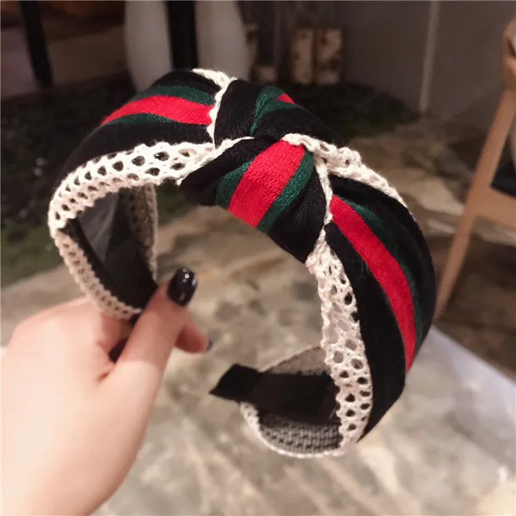 Южная Корея Новая Мода простая повязка для головы дикая полосатый Средний узел широкая сторона поясом Женская повязка на голову Вязаная Шерсть шпилька - Цвет: B