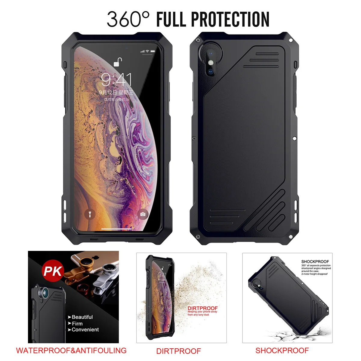 Металлический противоударный чехол для iPhone XS Max XR бампер из алюминиевого сплава для iPhone X с макро широкоугольным объективом рыбий глаз