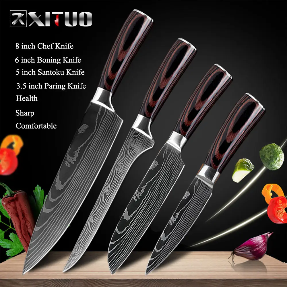 4 PCS value set02 XITUO нож шеф-повара кухонный японский нож cuchillos de cocina кухонные инструменты Мясник сашими нож garmny santoku инструмент для нарезки - Цвет: 4 PCS value set02