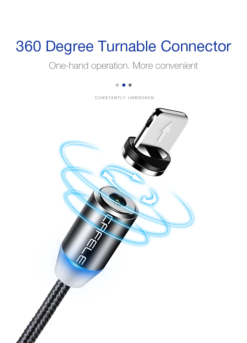 Cafele светодиодный магнитный USB кабель для iPhone, Micro USB кабель, USB C Магнитный зарядный нейлоновый кабель для телефонов samsung Xiaomi huawei