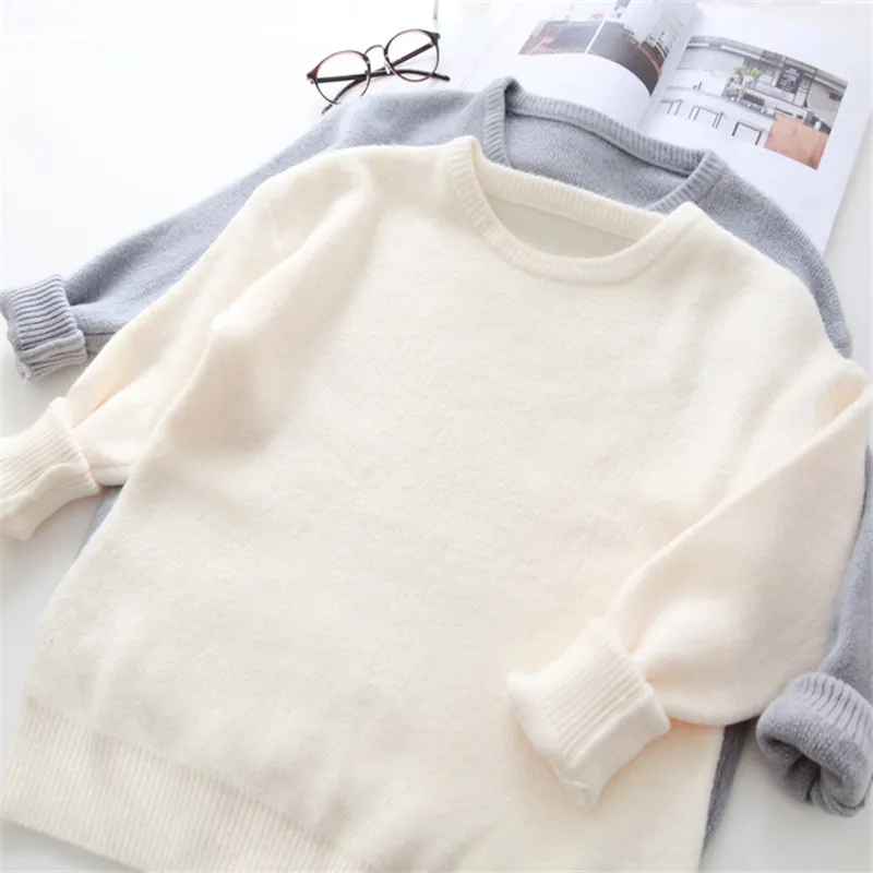 2018 New Autumn Winter Sweater Pullovers Women Solid Long Sleeve Knitted Sweaters Female O-Neck Basic Knitwear Short Tops AB977 | Женская