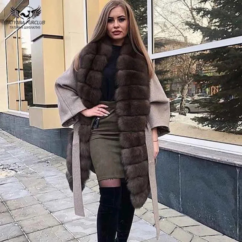 Tatyana Furclub, Женское шерстяное пальто, зимняя меховая куртка с лисьим меховым воротником, облегающая верхняя одежда, меховая парка, пальто для улицы
