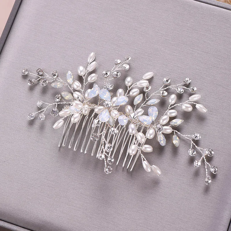 Гребень для волос с белыми искусственными жемчужинами и кристаллами ювелирные