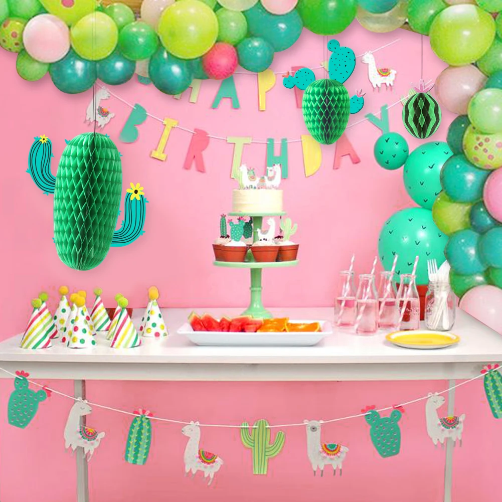 3 шт Кактус Украшения из сот летних тропических DIY Fiesta День Рождения Декор Luau Гавайский Llama Baby Shower Свадьба