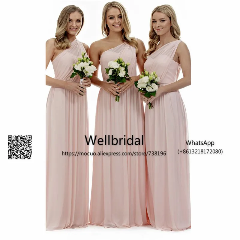 Румяно-розовое 2017 платье на одно плечо для подружки невесты es длинное