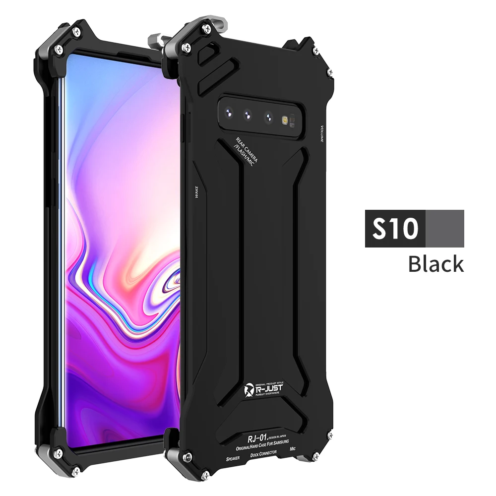 Black Простой Металлический противоударный чехол R-Just для samsung Galaxy S10 S10 Plus S10 e из алюминия, прочный защитный чехол для телефона в Военном Стиле - Цвет: Black