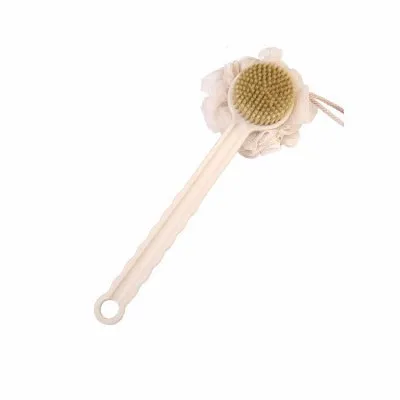 Beige Многоцелевая кисть для душа двухсторонняя корпус ванны кисти губка назад скруббер с длинной ручкой Отшелушивающий Luffa Pouf Stick - Цвет: Beige