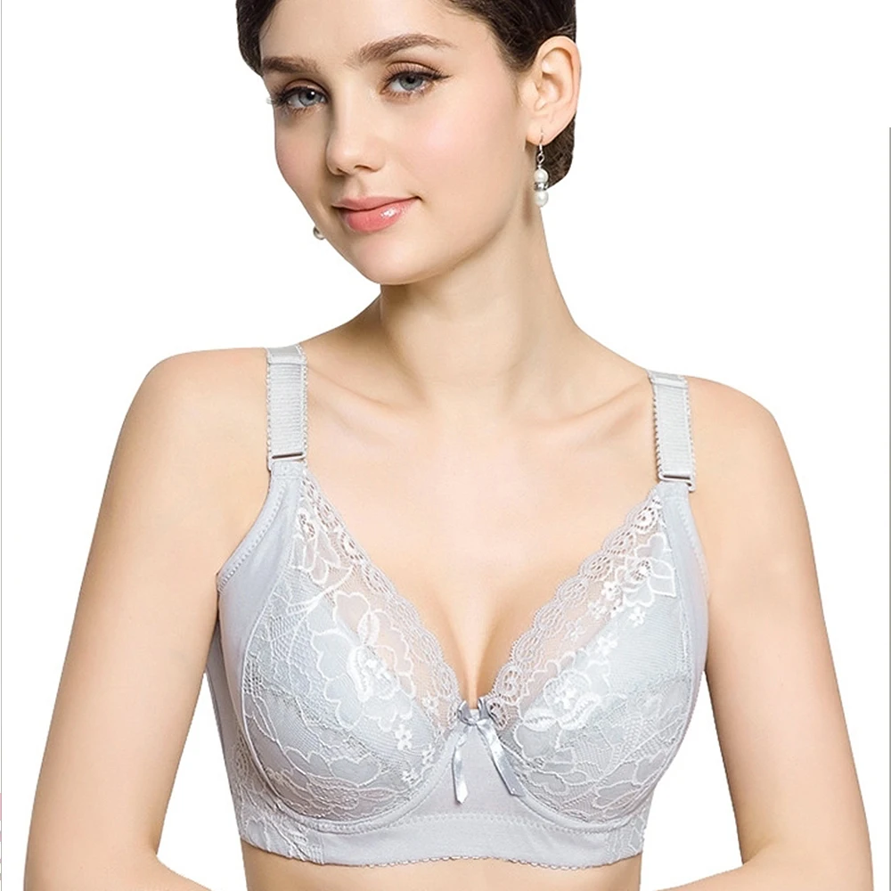 

Embroiedery Bra Plus size C D E 36 38 40 42 44 grey lace sexy pretty bralette thin push up bra bow floral brassiere best quality