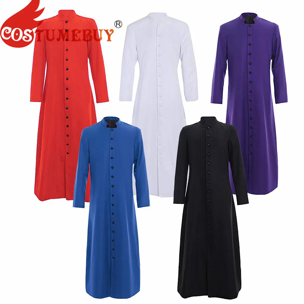 CostumeBuy Adult Women Mens Single Breasted Minister Cassock Cosplay Trench Roman Pastor Robe Cassock Clergy Vestment Coat L920