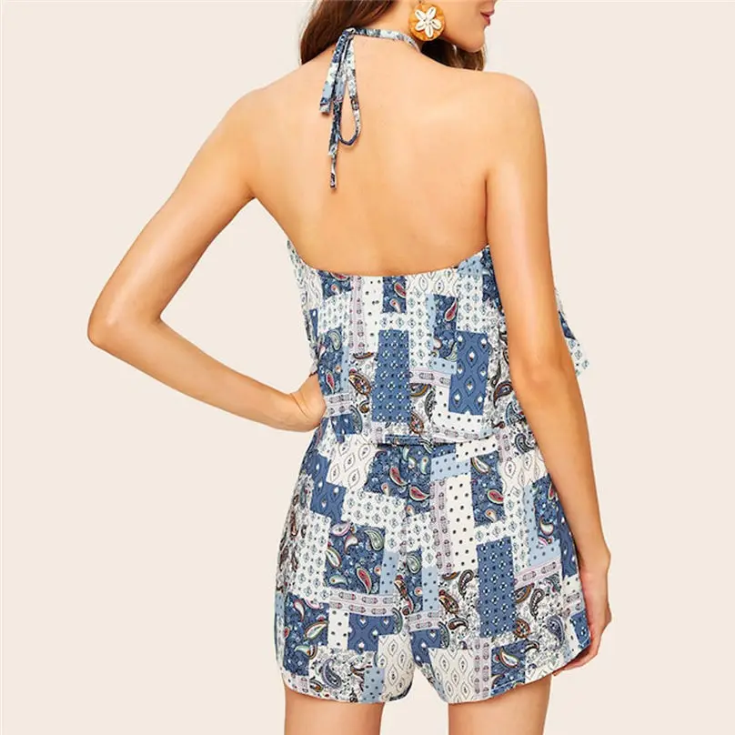 Модные женские летние комбинезоны 2019 привлекательный комбинезон на шнуровке с