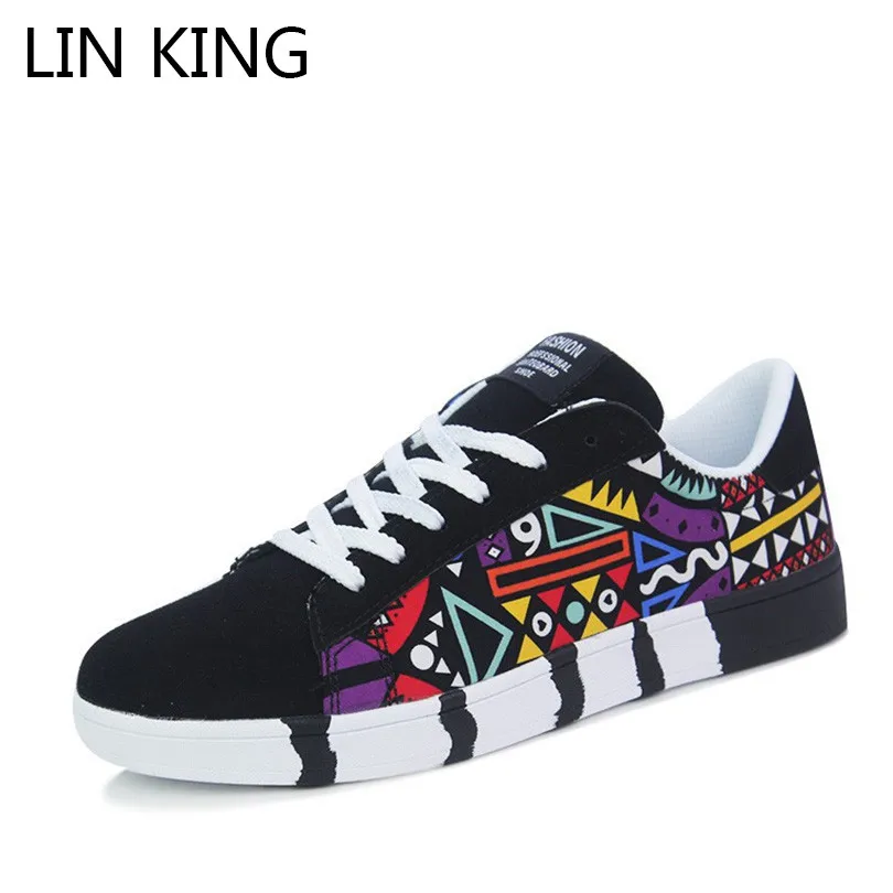 LIN KING/модные мужские туфли на плоской подошве шнуровке повседневные парусиновые