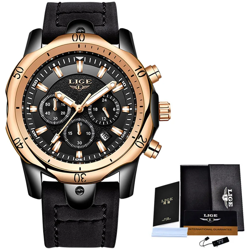 Black rose gold Erkek Kol Saati LIGE часы мужские модные спортивные кварцевые мужские s часы лучший бренд класса люкс военные водонепроницаемые часы Relogio Masculino - Цвет: Black rose gold