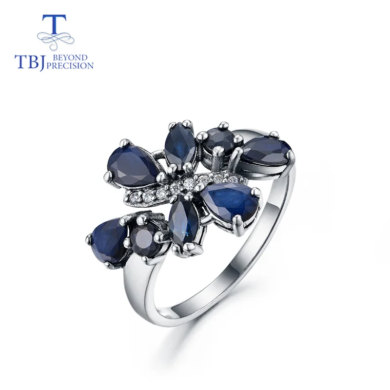 sapphire rings 925 стерлингового серебра Простое Элегантное кольцо с цветком с натуральным драгоценный камень кольца с голубым сапфиром ювелирные украшения для женщин - Цвет камня: sapphire rings