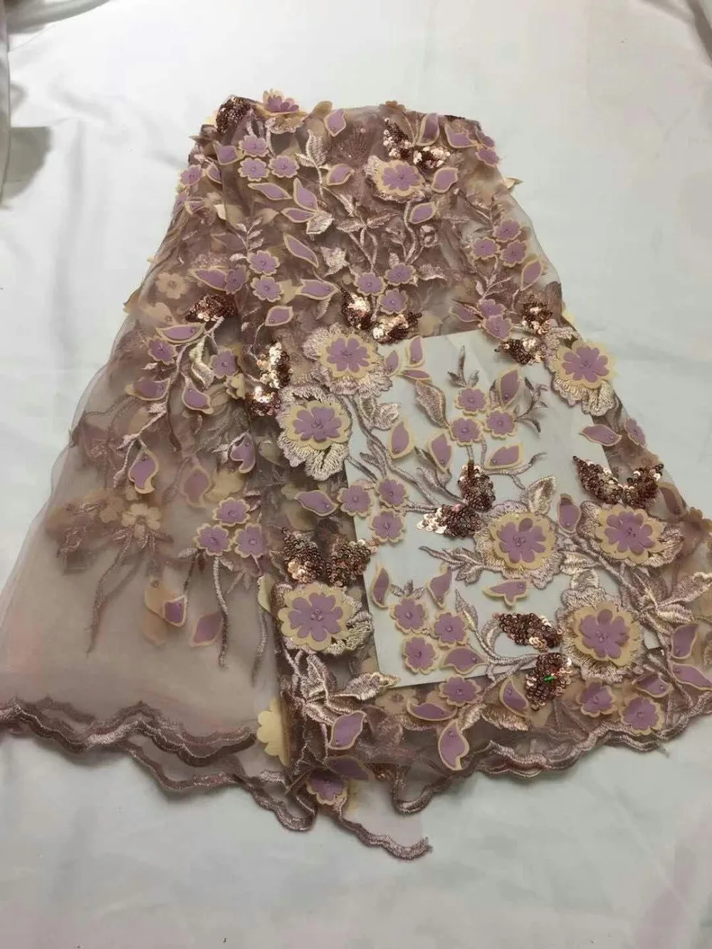 5 ярдов Блестящий персиковый африканский Handcut кружевной органзы Ткань с