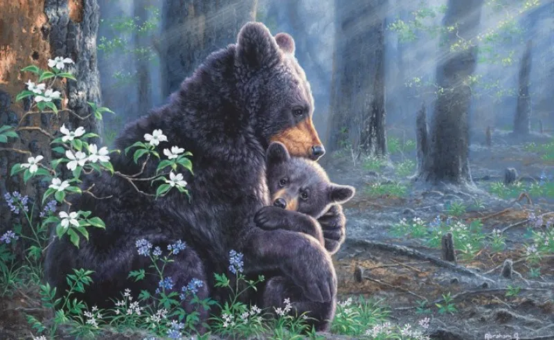 Алмазная картина полная квадратная дрель Медведь и Львенок вышивка крестиком 5D