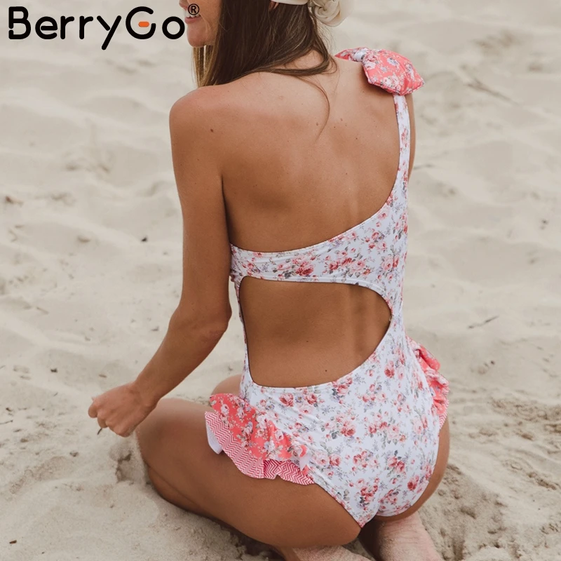 BerryGo сексуальный женский боди с одним плечом принтом рюшами бантом комбинезон