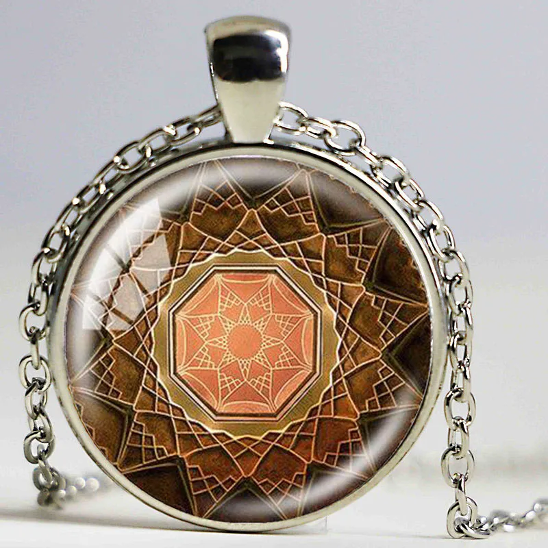1 шт. чакра кулон ожерелье с серебряным покрытием цепи и yoga Мандала стеклянная
