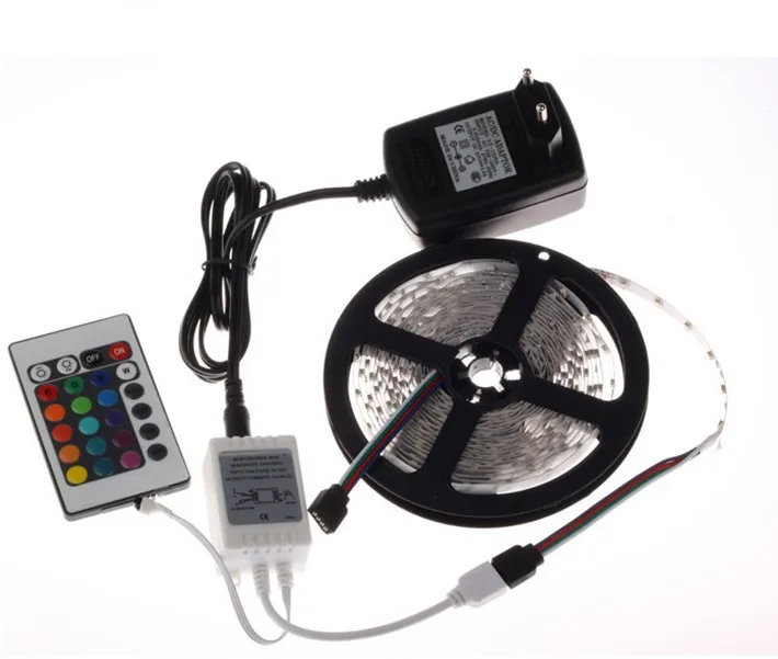 

5m 300 LED 3528 RGB color changing non waterproof fleixble strips set + 24 Keys IR remote controller + 12V 2A 24W power adapter