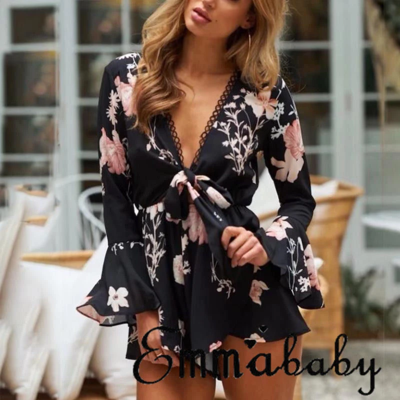 Новая модная женская Клубная одежда с цветочным принтом Летний комбинезон