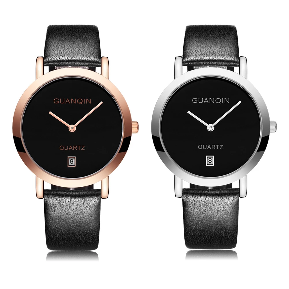 GUANQIN GS19047 женский кожаный ремешок кварцевые часы Дата дисплей ультра тонкий