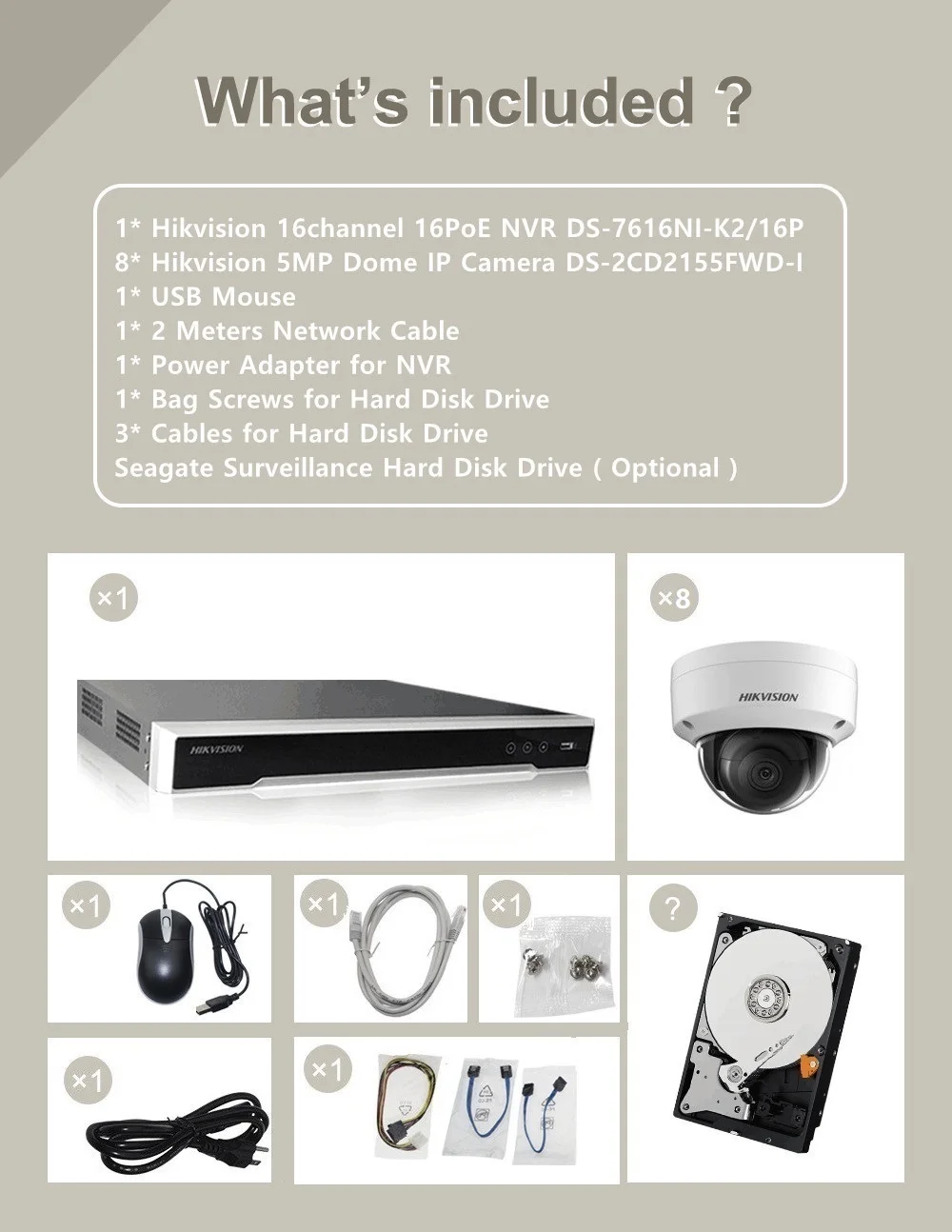 Hikvision 4K POE NVR комплект 16 каналов 8 шт. HD 5MP POE, купольная ip-камера H.265 с аудио функцией P2P NVR комплект камер видеонаблюдения