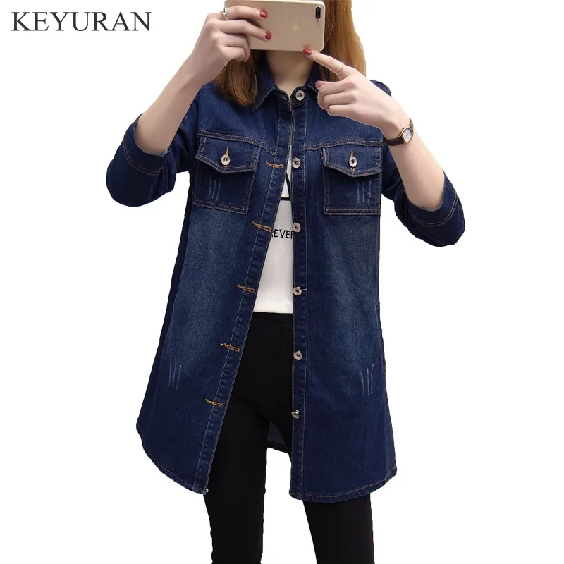 Женская джинсовая куртка Spirng черная облегающая длинная Базовая большого размера