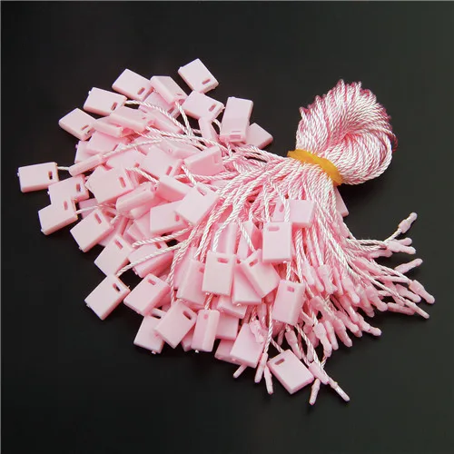 Pink 100 шт./лот, пластиковая квадратная пряжка, этикетка, полиэстеровый ремешок, веревка, Висячие планшеты для одежды, сумки, бирки, карты, аксессуары для одежды DIY - Цвет: Pink