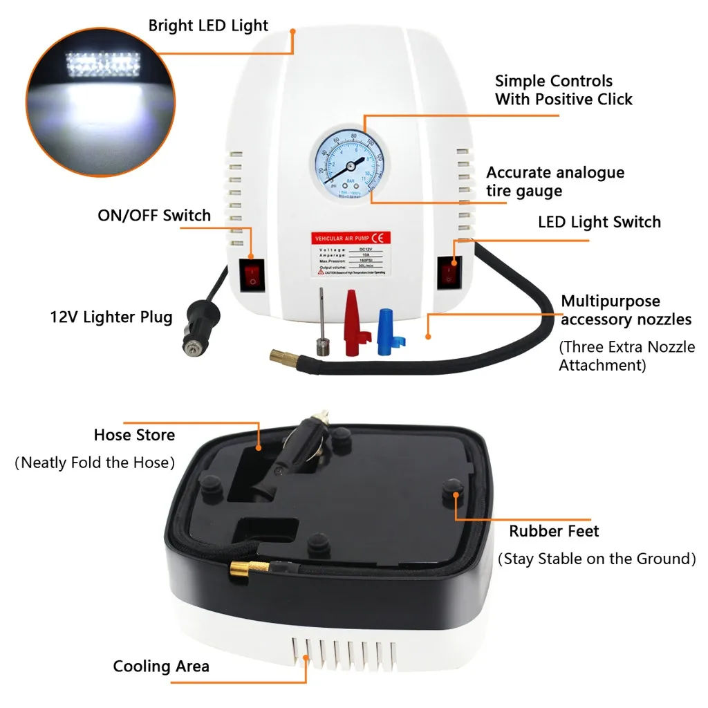 CARPRIE цифровой насос для шин постоянного тока 12 вольт автомобильный портативный воздушный компрессор насос 160 фунтов/кв. дюйм автомобильный воздушный компрессор для автомобилей мотоциклов и велосипедов