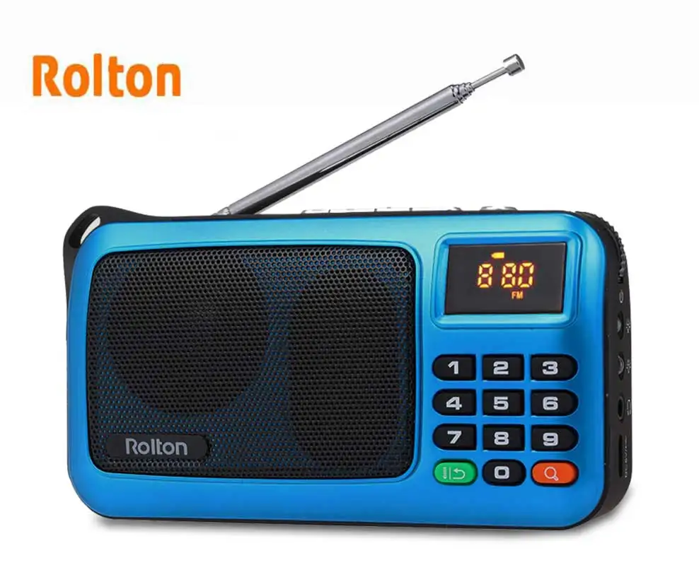 Цифровой портативный мини fm-радио Rolton, dab радио, портативный am FM radyo музыкальный плеер, динамик TF USB с фонариком, проверка денег - Цвет: Blue