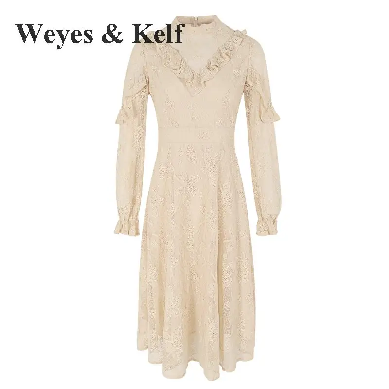 Weyes & Kelf весеннее милое кружевное платье для женщин 2018 элегантное с длинными