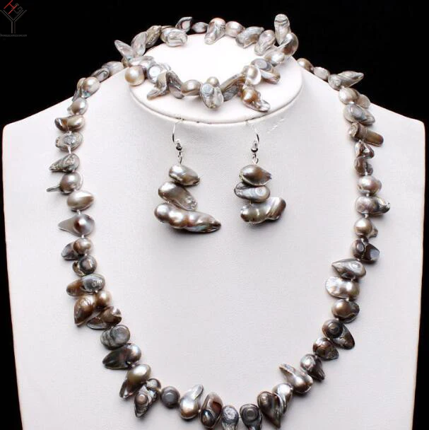 Женский ювелирный набор 8-15 мм светильник серый жемчуг барокко ожерелье браслет