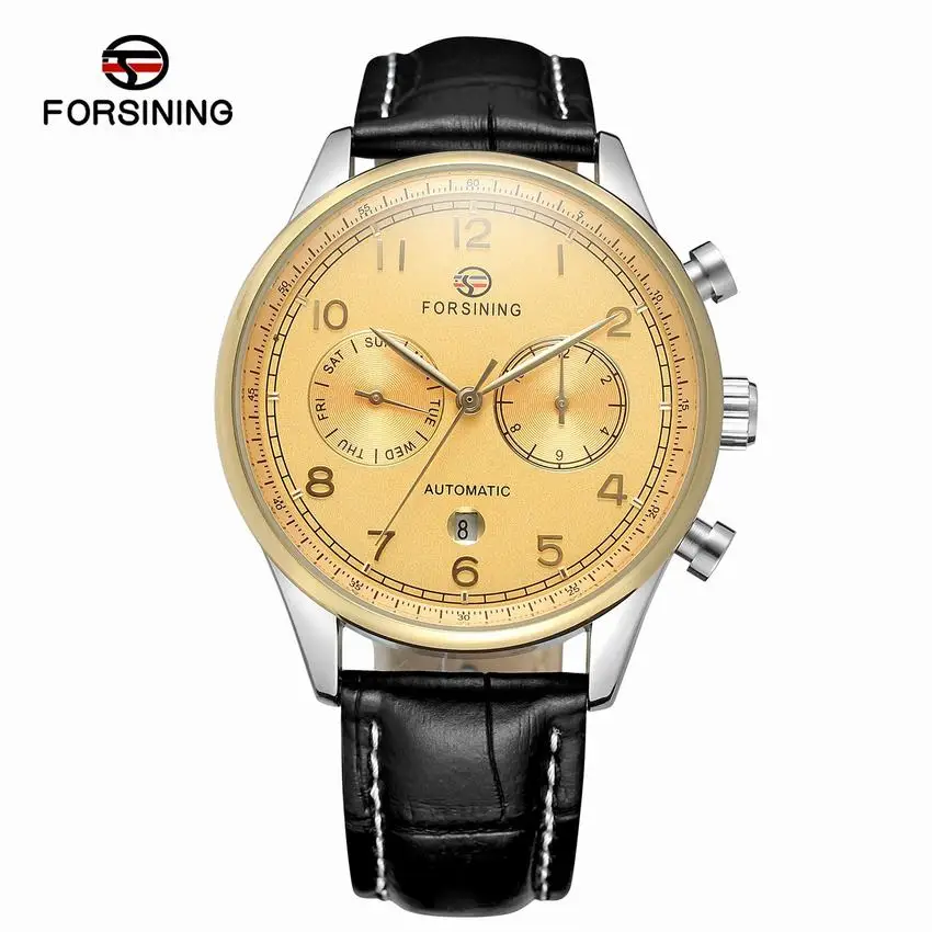 Часы мужские автоматические из натуральной кожи с календарем и римскими цифрами