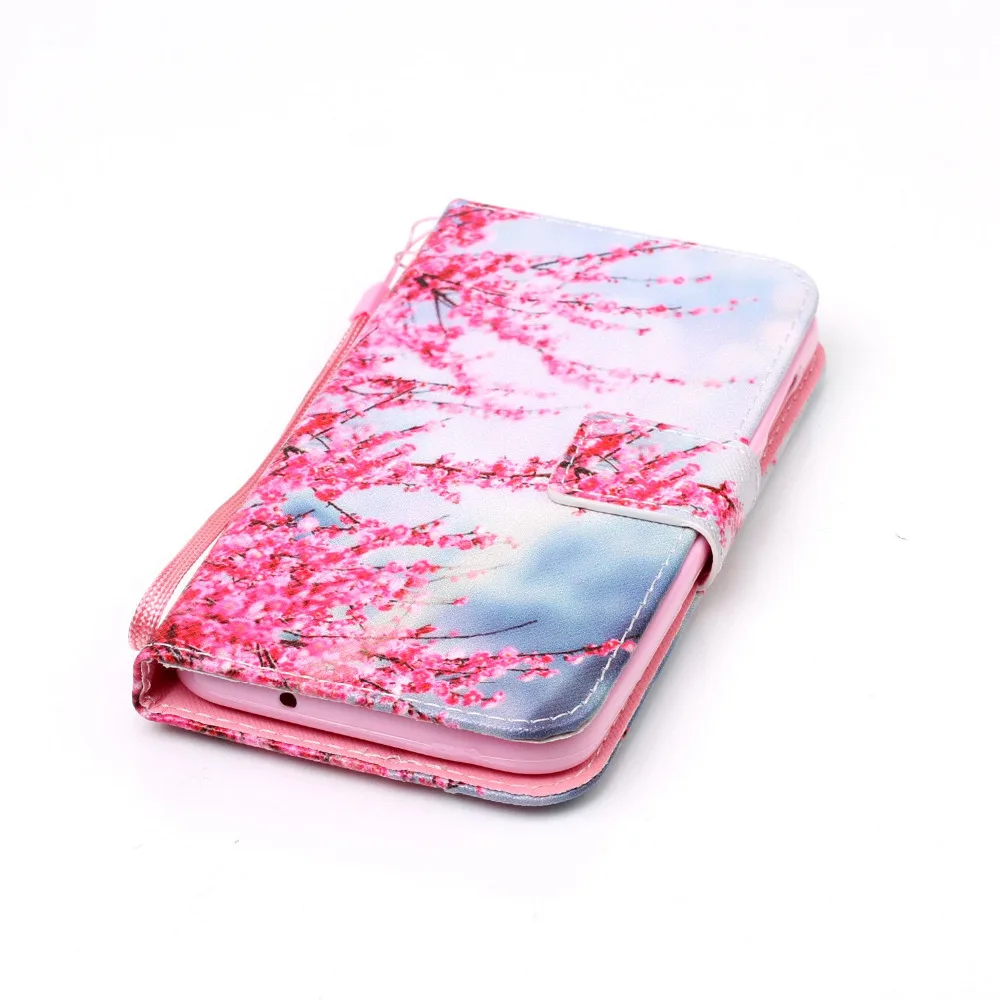 Розовый Сливы Цветок Дизайн Искусственная Кожа Флип Бумажник Стенд Крышка