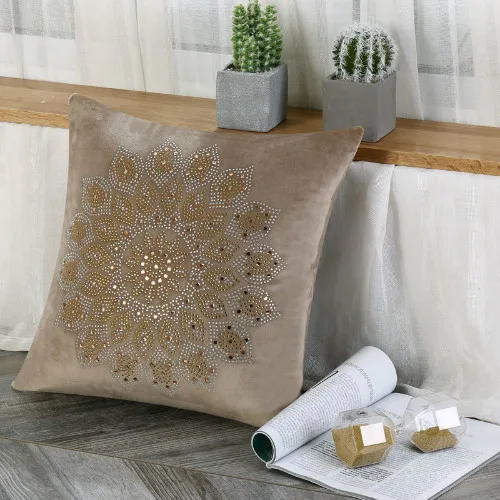 Светло-коричневый IDouillet Boho стразы кристаллы в форме лотоса декоративная Бархатная подушка чехол Чехол для подушки для диван-кровать квадратные размером 45*45 см - Цвет: Светло-коричневый