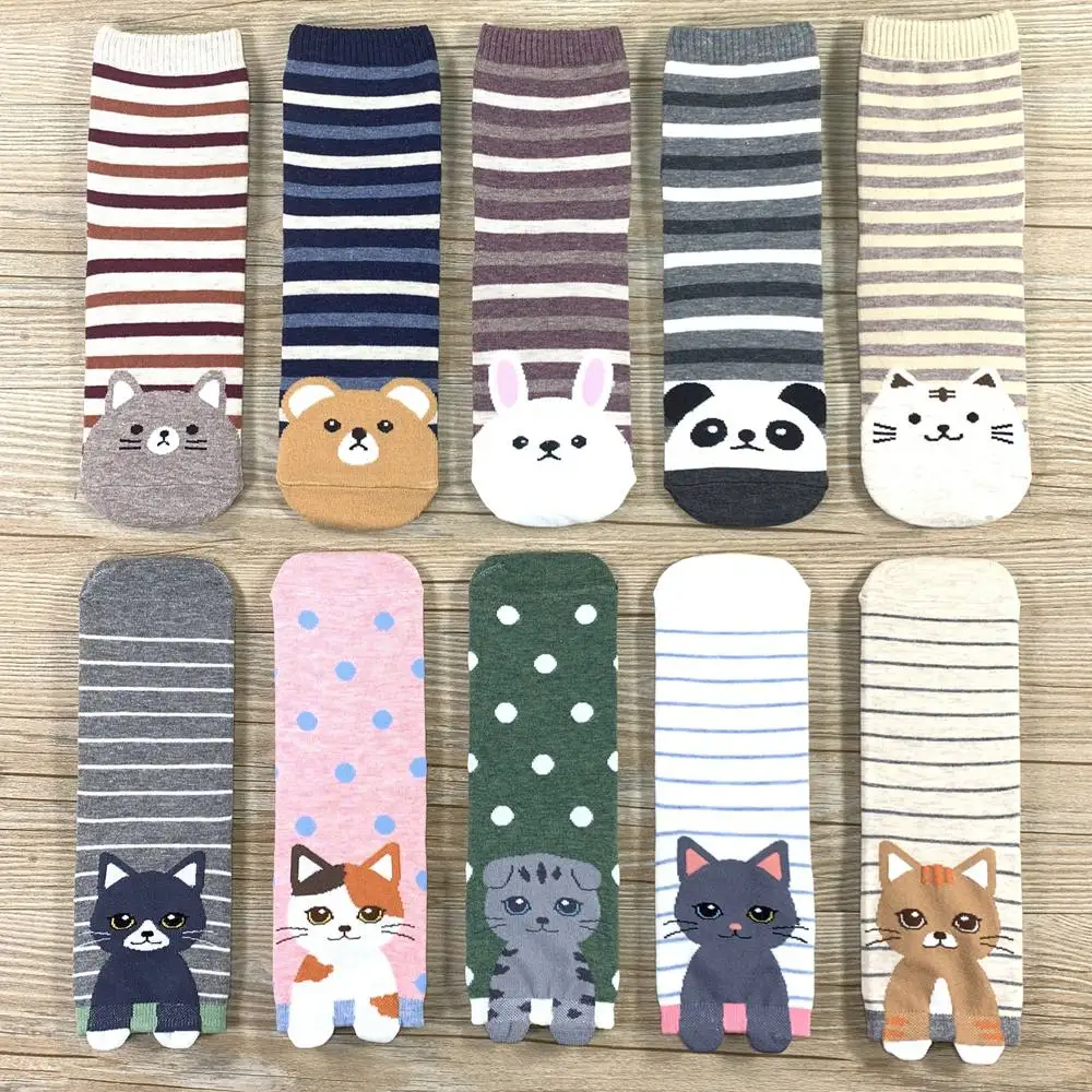 10 pairs of socks Женские носки; модные носки из чесаного хлопка с рисунком; забавные носки с изображением котенка и щенка - Цвет: 10 pairs of socks