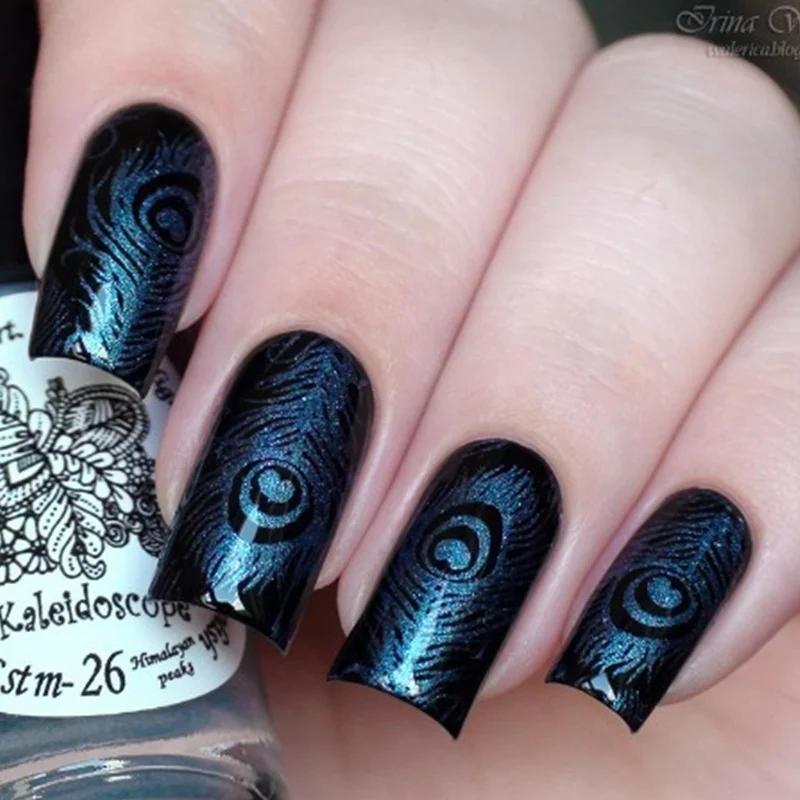 Рисунок с перьями дракона шаблон для дизайна ногтей пластина штамповки Pandox AP75|nail