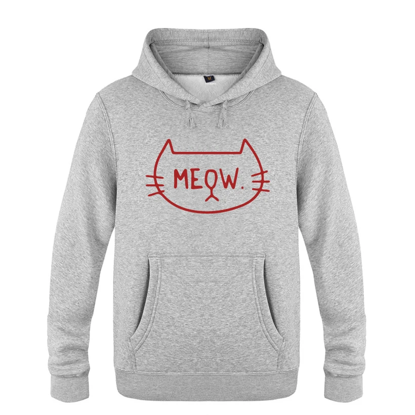 

MEOW Cat Cute Cartoon Sweatshirts Men 2018 Mens Hooded Fleece Pullover Hoodies