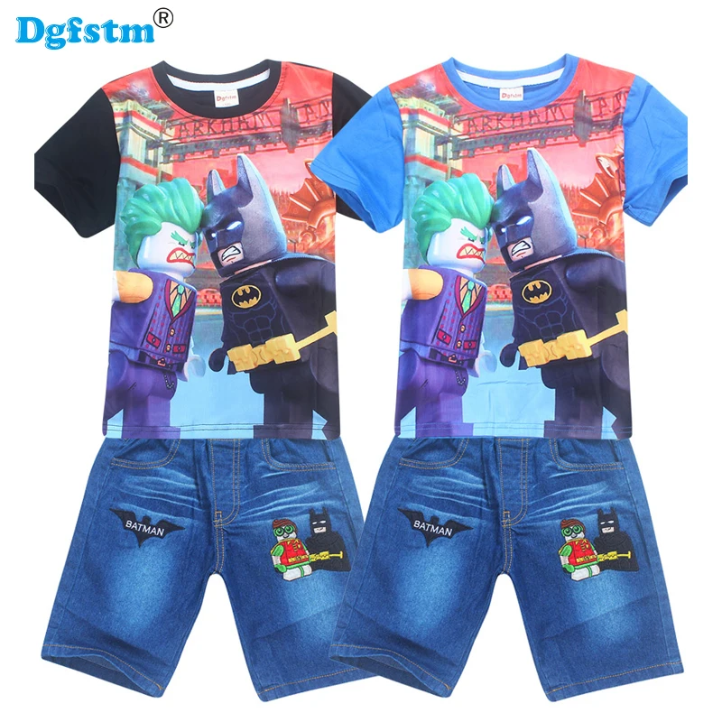 Бэтмен мультфильм футболка комплекты для детей летняя одежда мальчиков 2017 мода