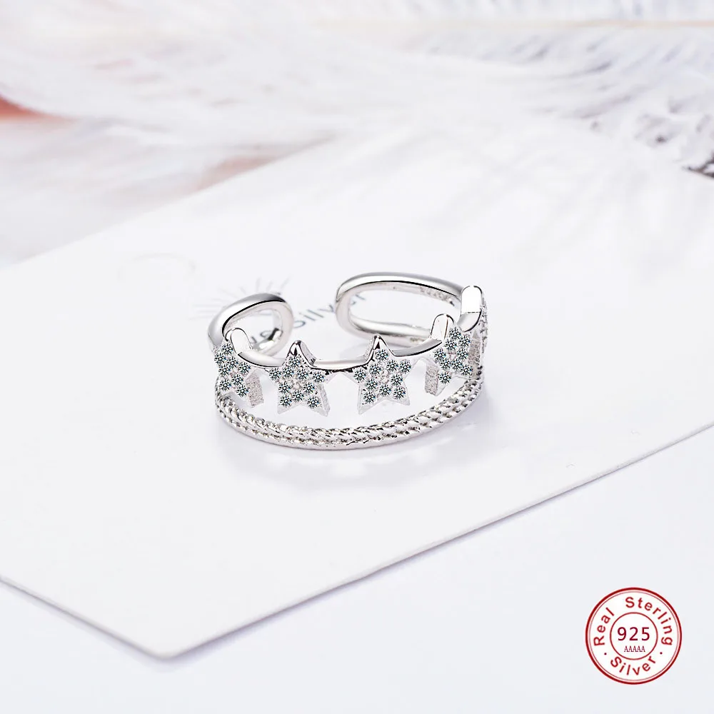 Оригинальные женские серебряные кольца со звездами эффектные двойные для