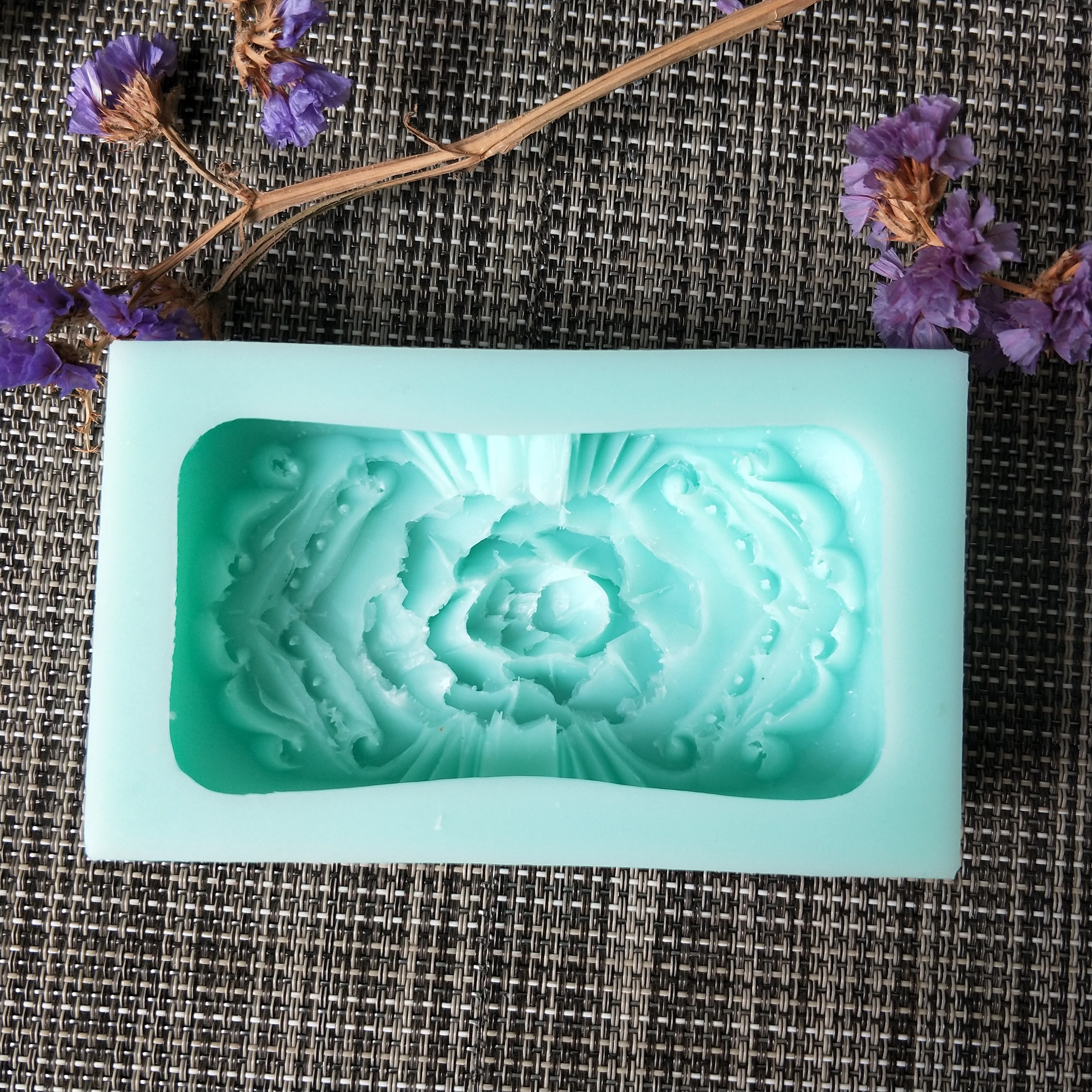 PRZY прямоугольная резная силиконовая форма для мыла Цветочная ручной работы